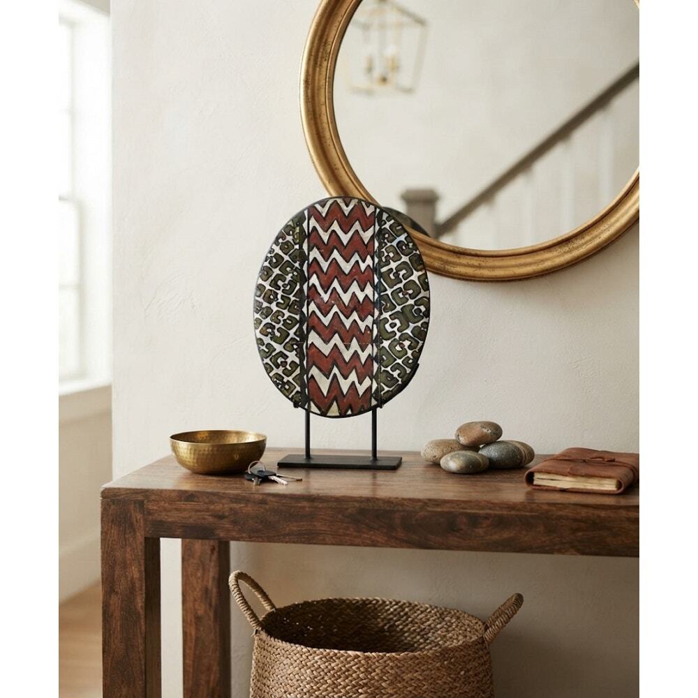 VTG Hand-Painted Geometric Earthy Decorative Stone Marble Platter Display Plate